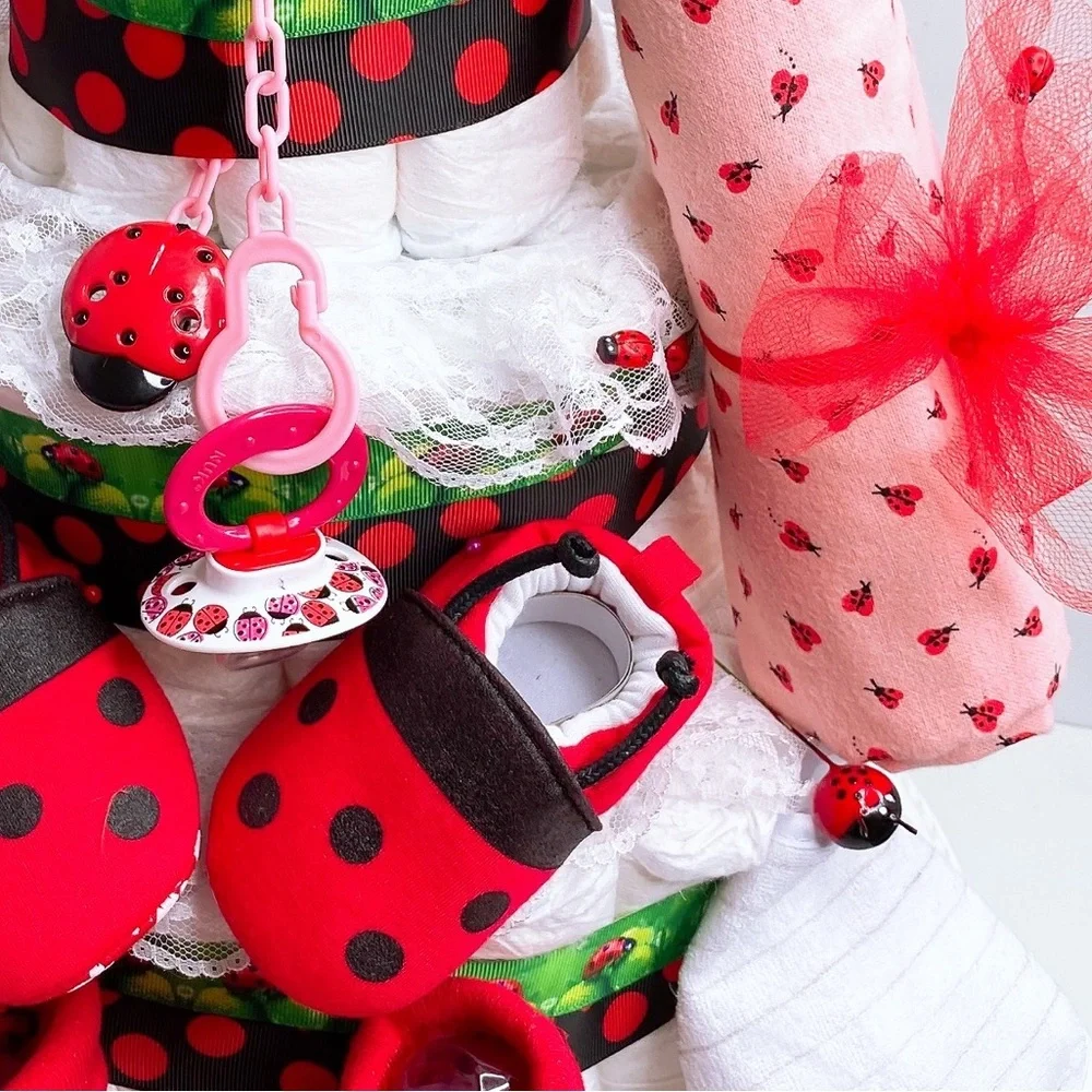Ladybug Neutral Diaper Cake, Baby shower gift